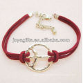 Liga de símbolo de paz com pulseira de cordão de couro vermelho
